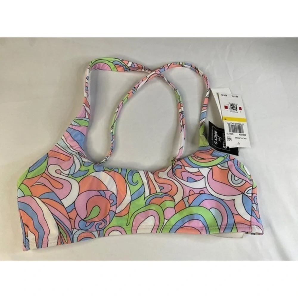 Salt + Cove Womens Multi Pastel Psychedelic Swirl Crisscross Bikini‎ Top Size M